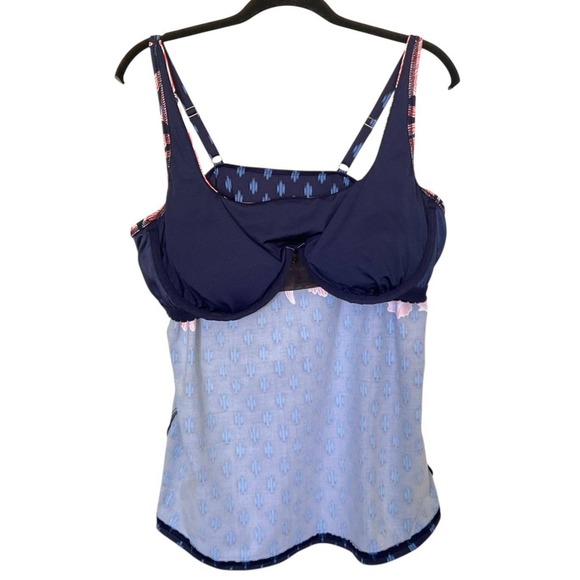 Lands' End Women's Tankini Top Sz 16 Square Neck Floral Ikat Print  Built-In Bra - Picture 5 of 6